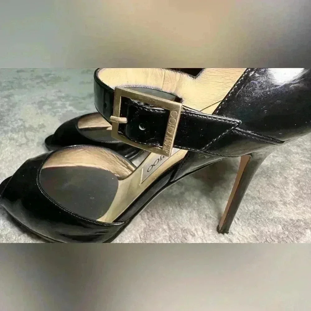 Jimmy Choo Peep Toe Pumps with Gold Buckle - size 38 - Picture 3 of 6